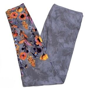 LuLaRoe Womens Leggings Size TC Gray Dipped Purple Pink Wildflowers Floral NWT